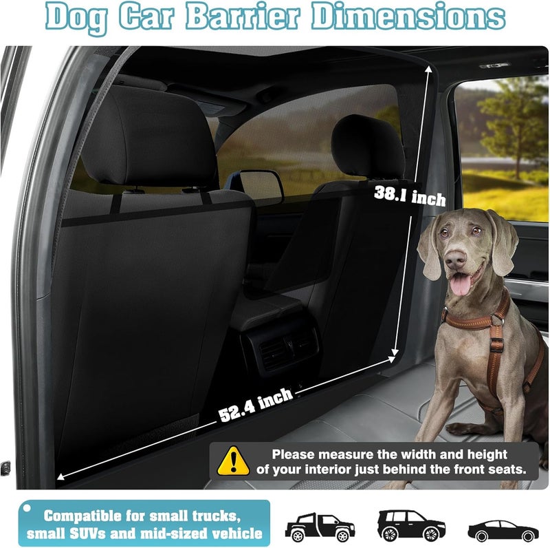 Mixsuper Dog Car Barrier, 52.4" Wide, Car Divider for Midsized Pickup, Midsized SUV and Car, One-Piece Escape-Proof Back Seat Mesh Dog Car Net Barrier Black - Image 2